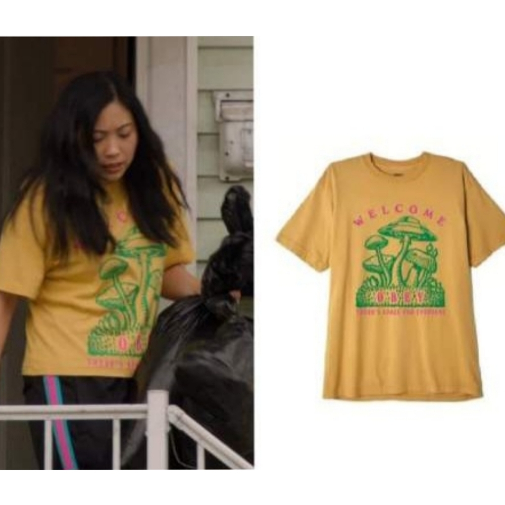 Obey Space For Everyone Organic Cotton T-Shirt in Yellow Size S